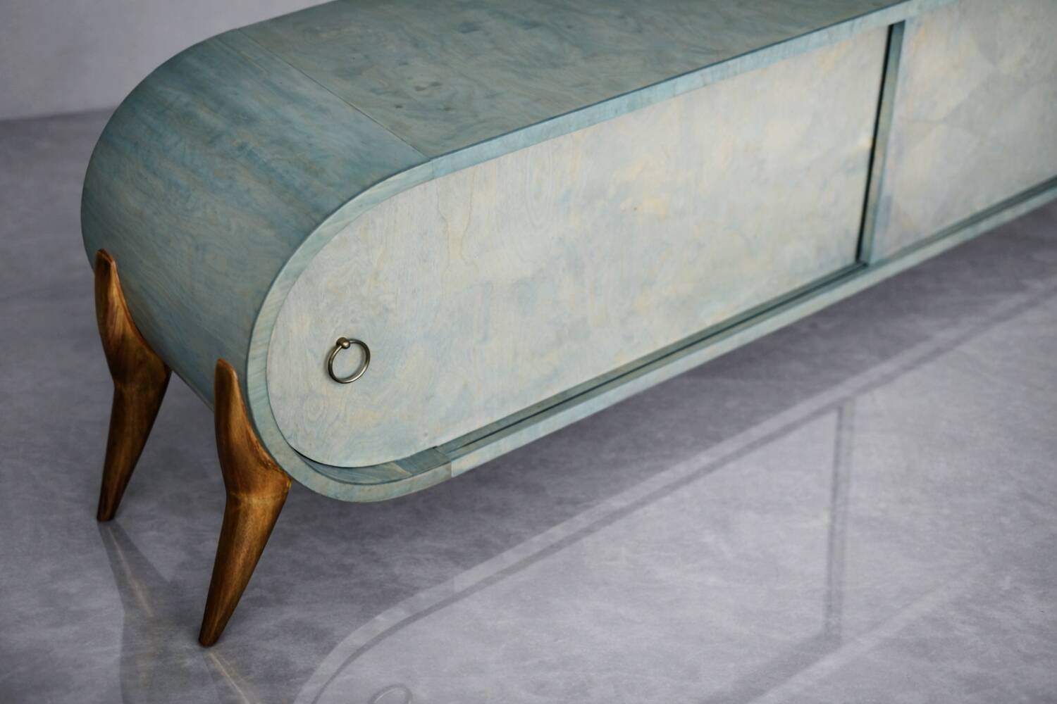 Mid-Century Modern Italian Turquoise Streamline Sideboard in Birch, 1960s