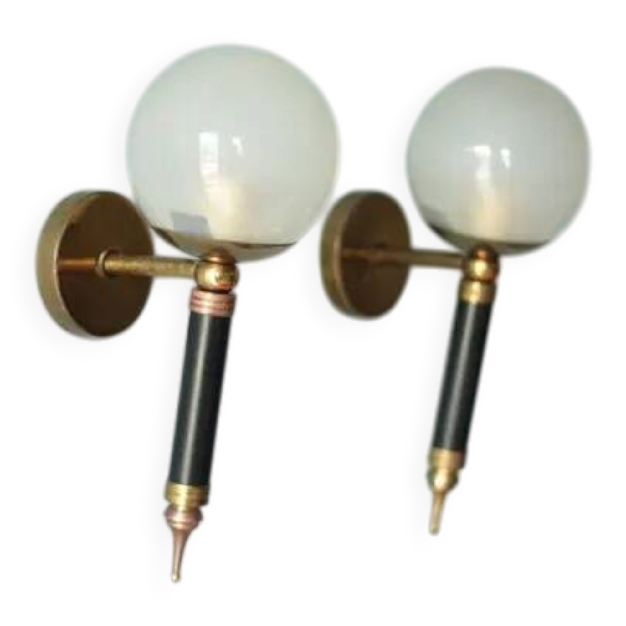 Pair of vintage wall sconces, brass sconce and opaque glass globe, vintage lamp, wall lamp, 50s.
