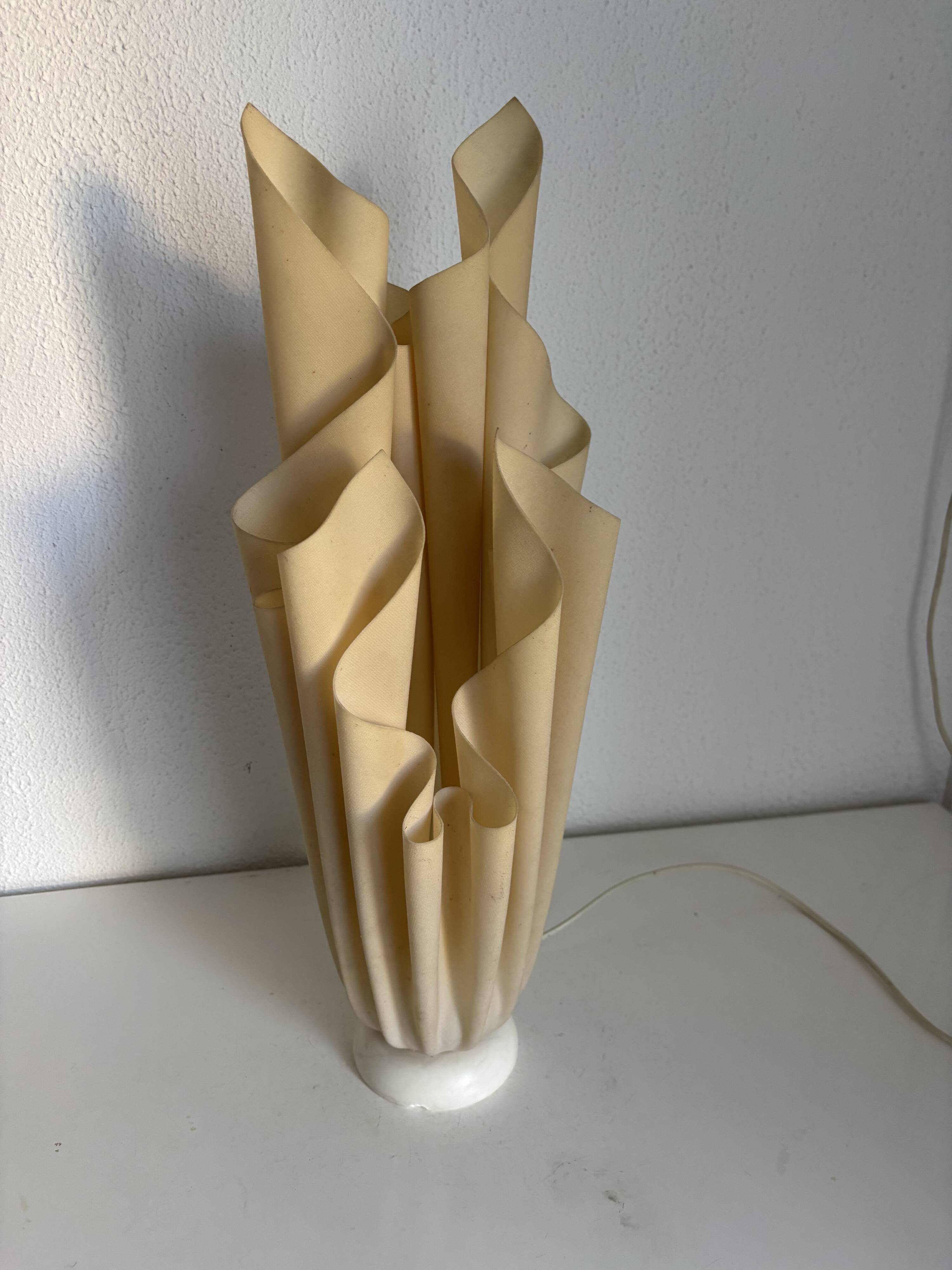 Vintage 1970 Athéna lamp by Georgia Jacob, draped in light salmon - 50 cm