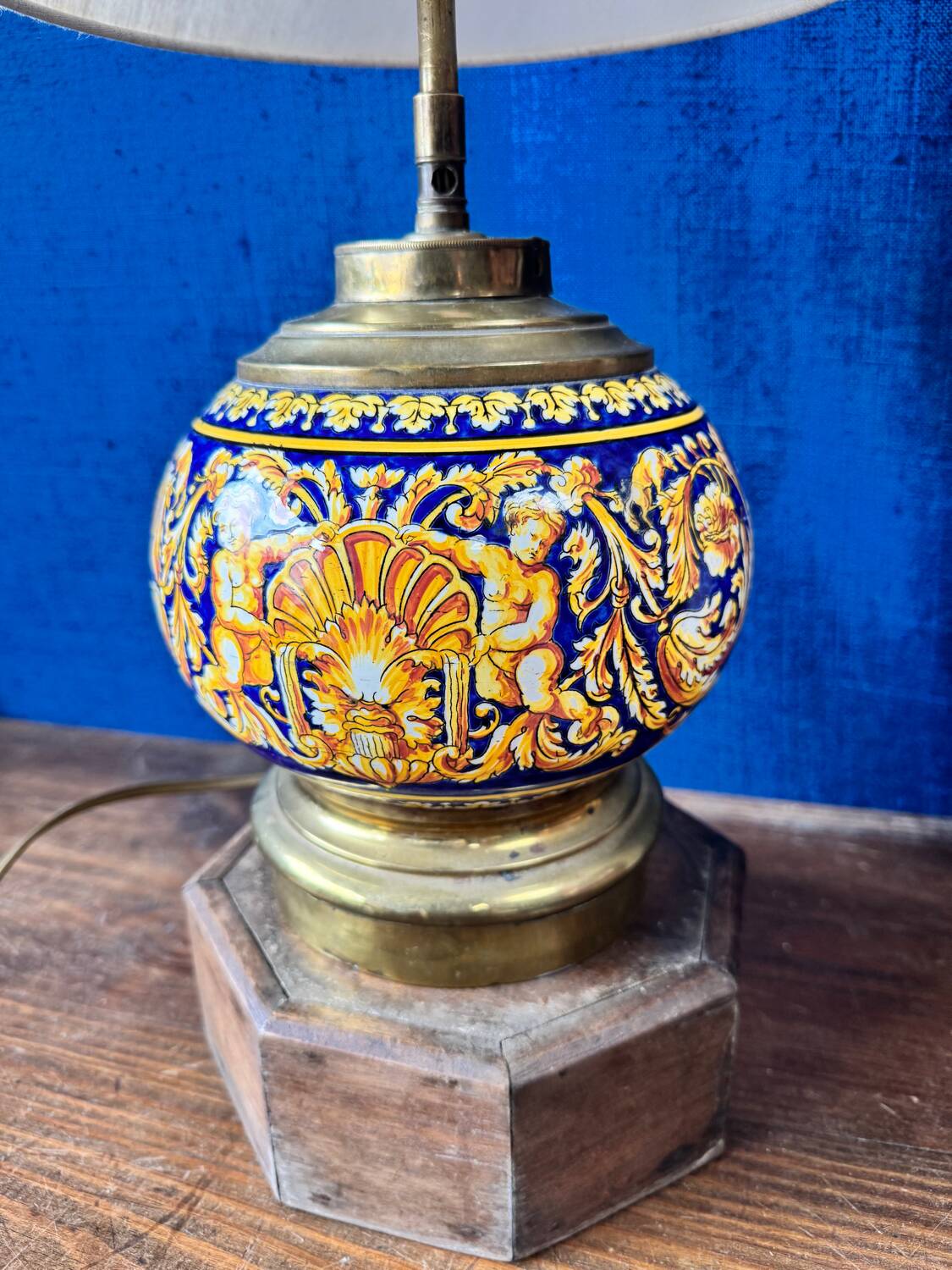 Gien lamp – blue earthenware and brass – early 20th century