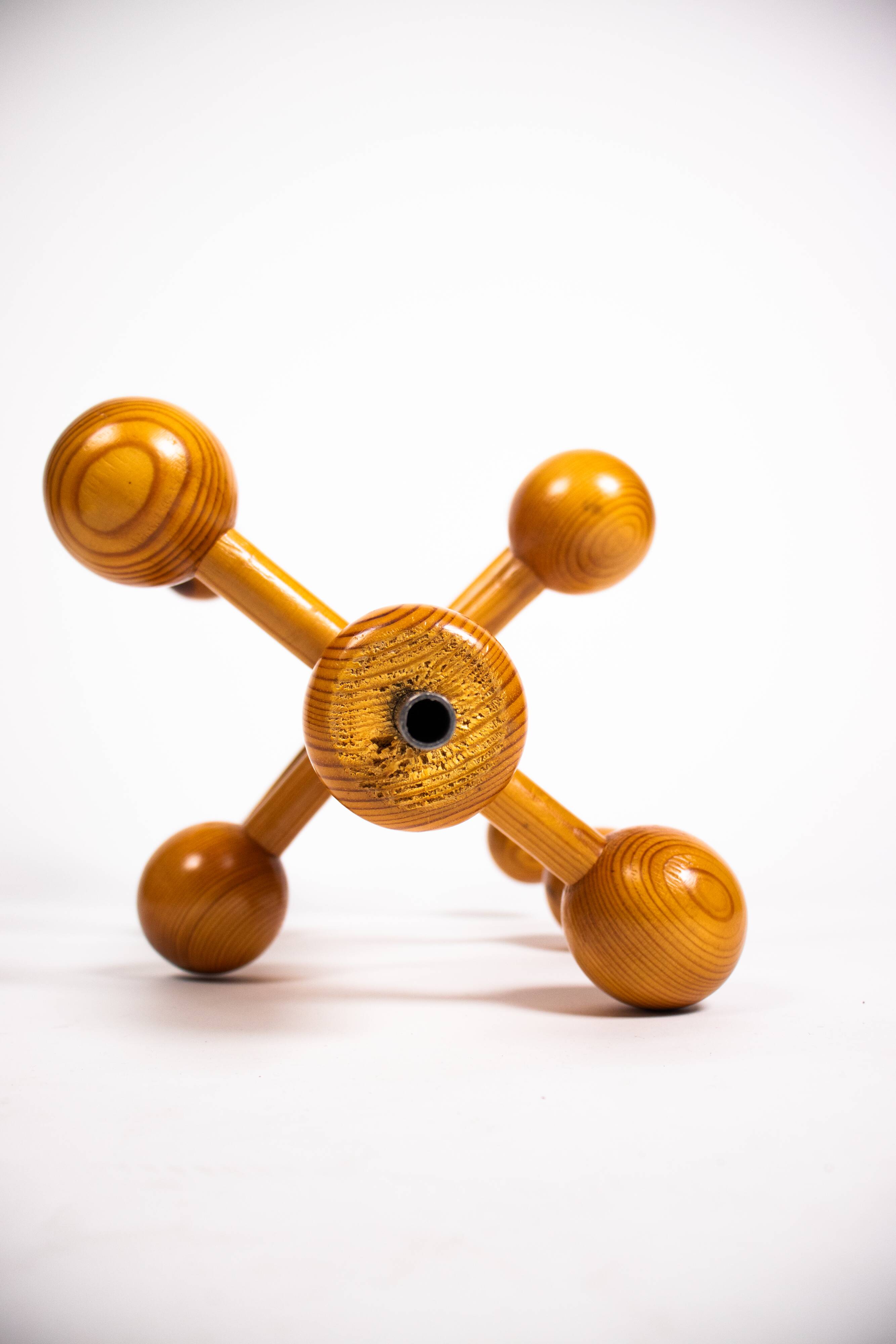 Vintage Scandinavian-style pine ball coat rack