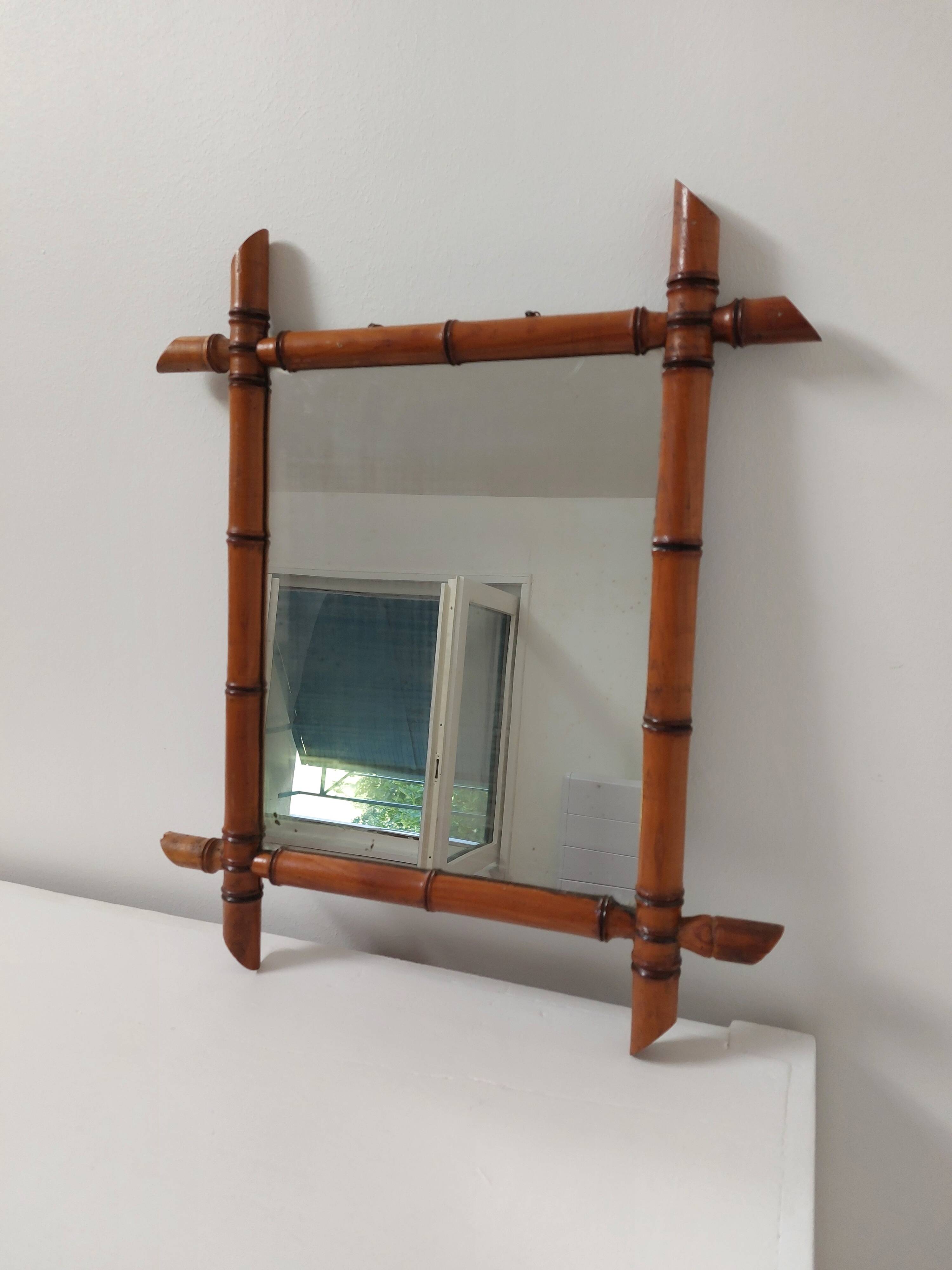 bamboo mirror, vintage, 41 by 48cm