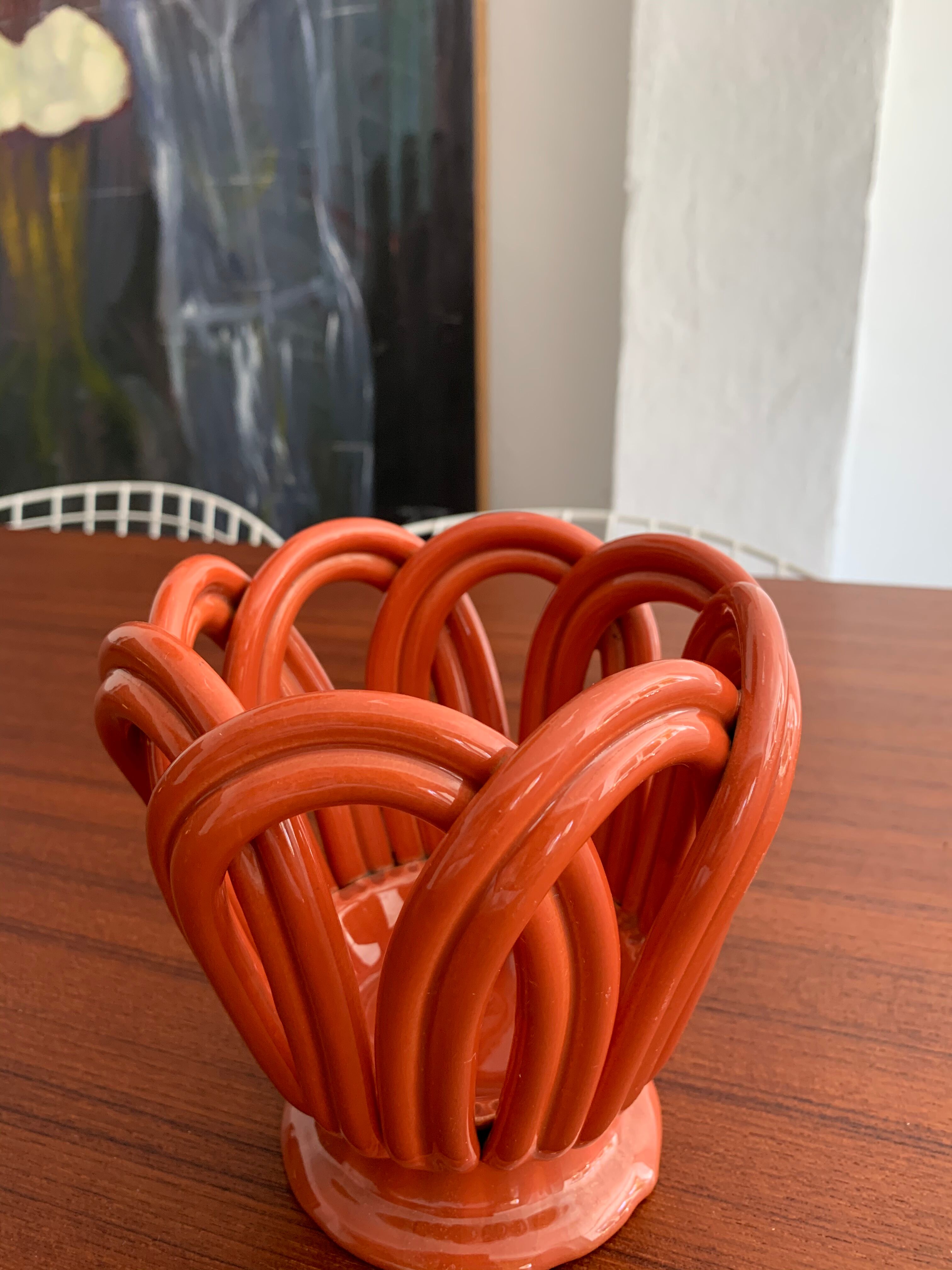 Vintage braided earthenware pot cache