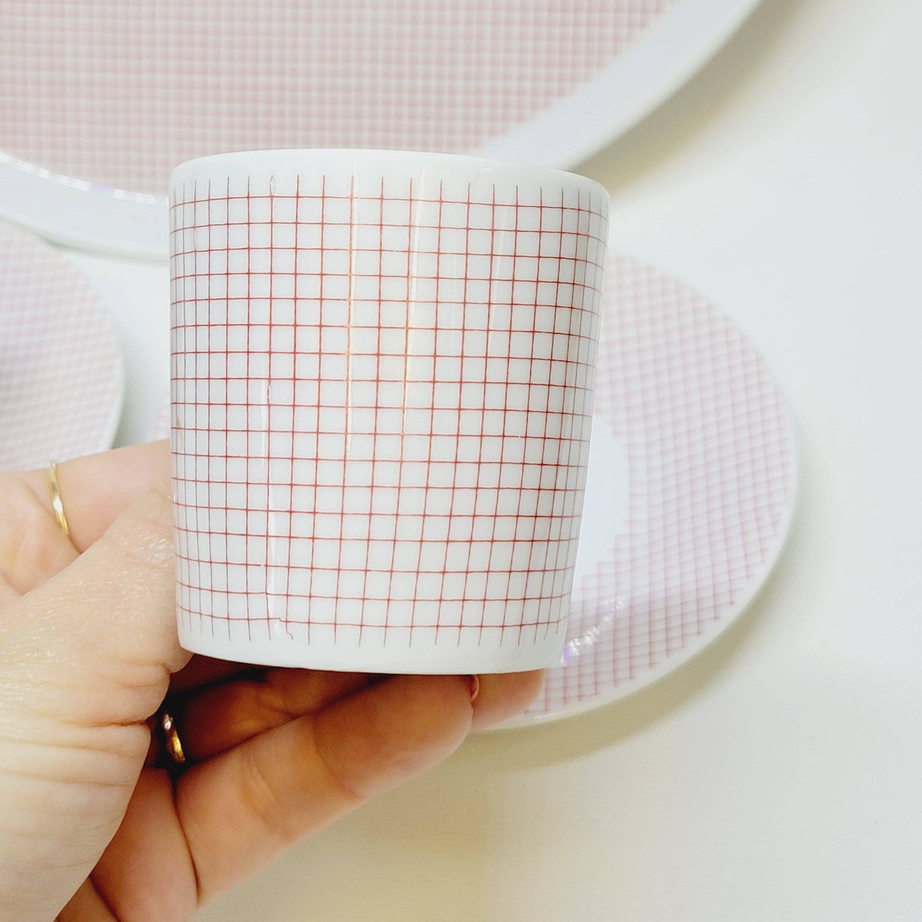 Pie Dish + 2 Vichy Porcelain Cups Philippe Deshoulières Lourioux