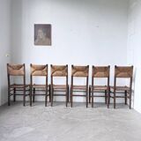 Set of 6 straw and oak Beauche chairs.