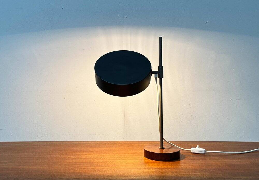 Mid-century minimalist table lamp with a teak veneer base, 1960s.