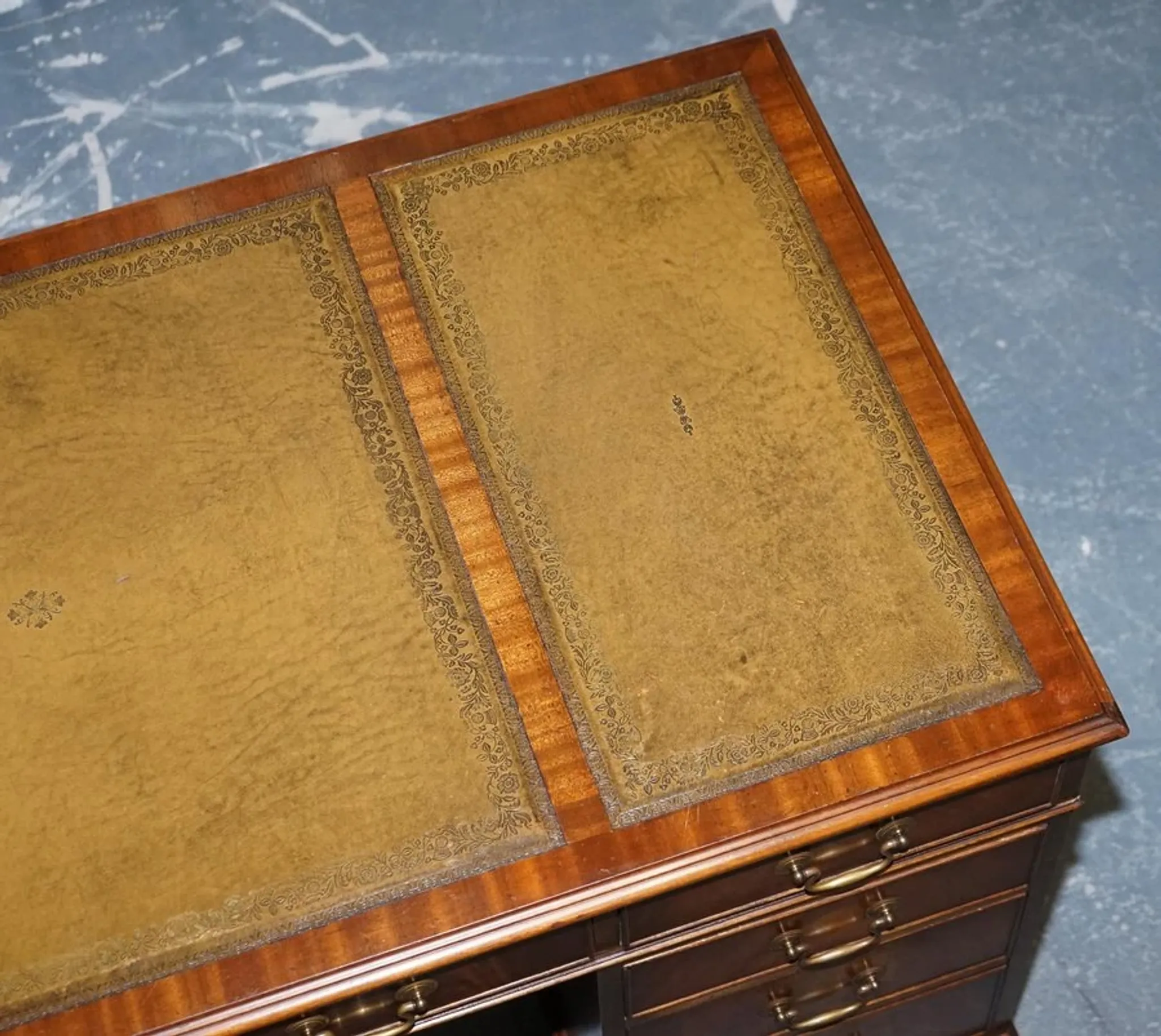 Vintage Green Hunter Leather Pedestal Desk by Bevan Funnell
