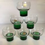 Six green footed Space Age glasses Luminarc.