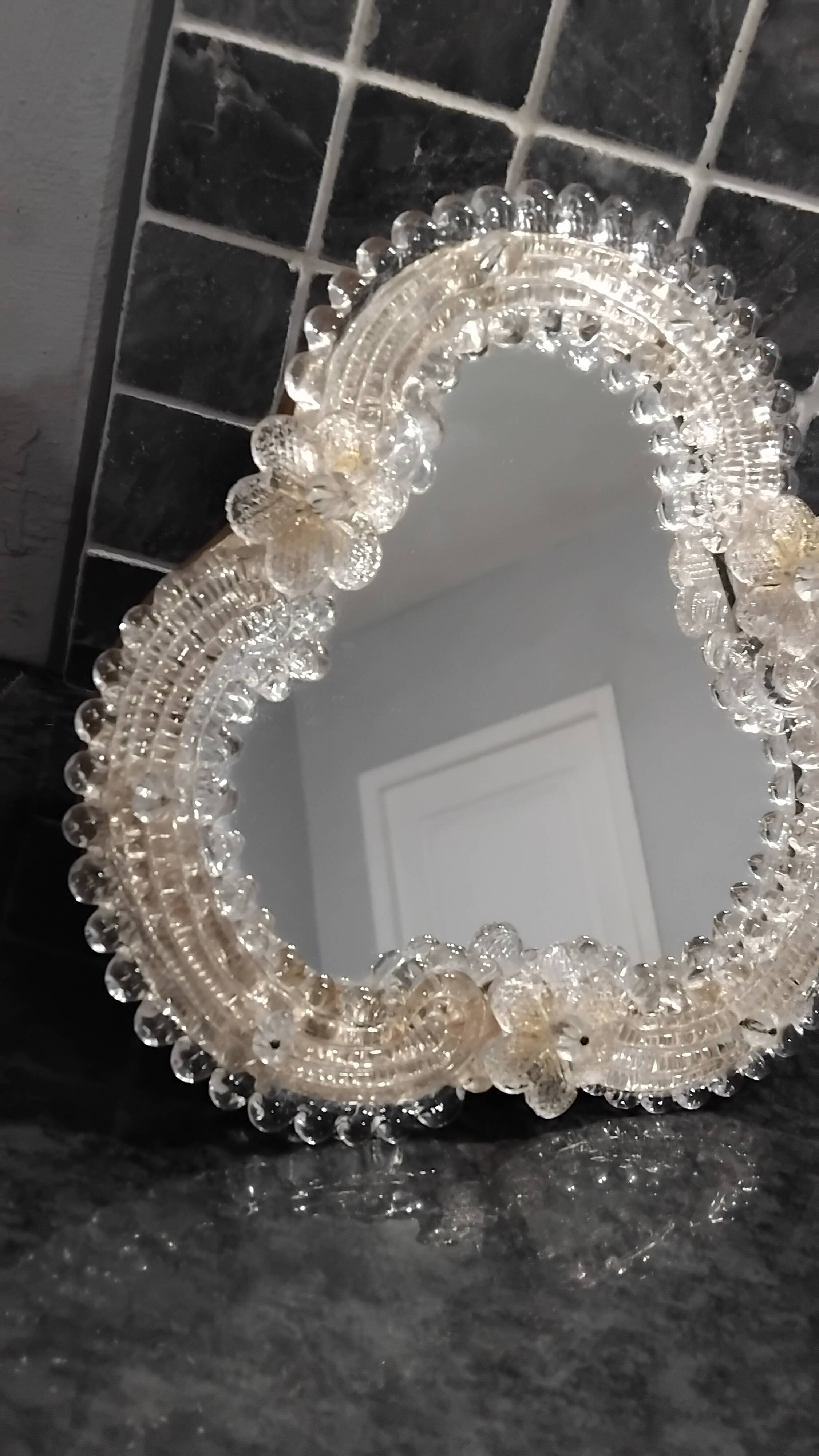 Vintage tabletop mirror, venetian murano glass