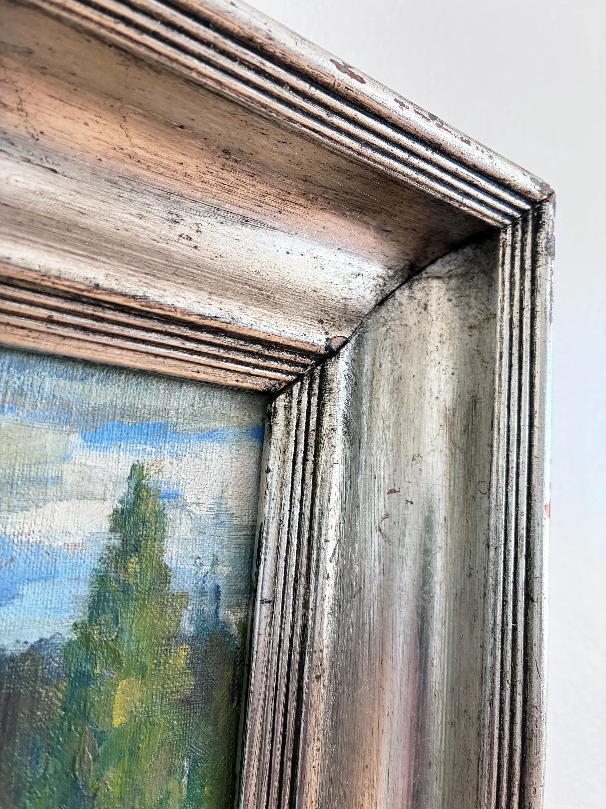 Peinture à l'huile vintage originale de paysage, art de la campagne