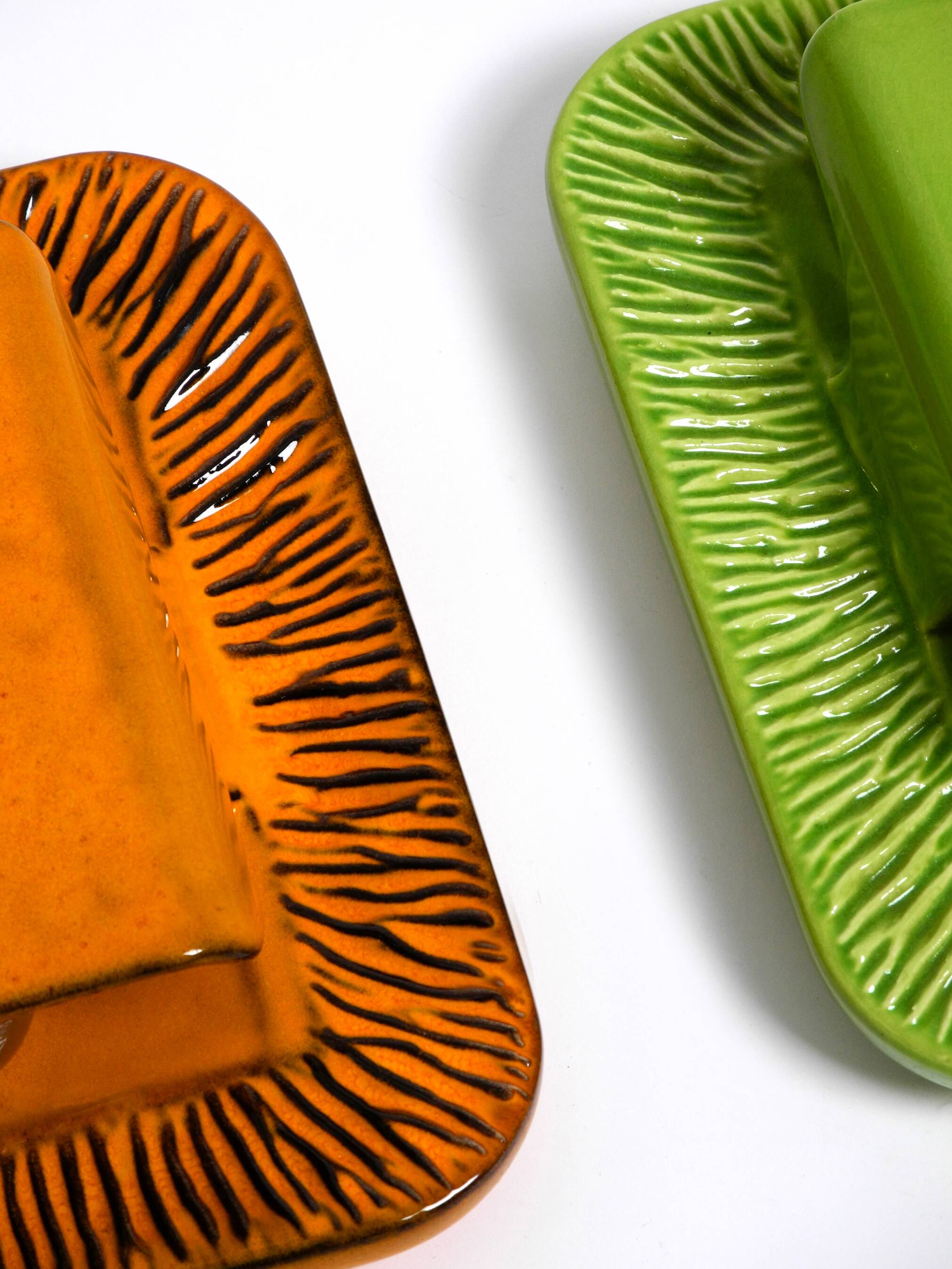 Pair of orange and green glazed 60s ceramic wall lights by Kaiser Leuchten