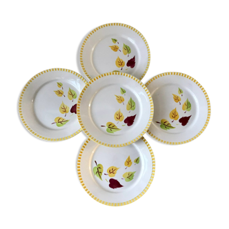 Lot de 5 assiettes plates Digoin Sarreguemines modèle "Alouette" années 30-40