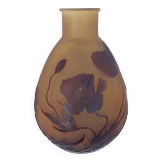 Vase gallé pavot