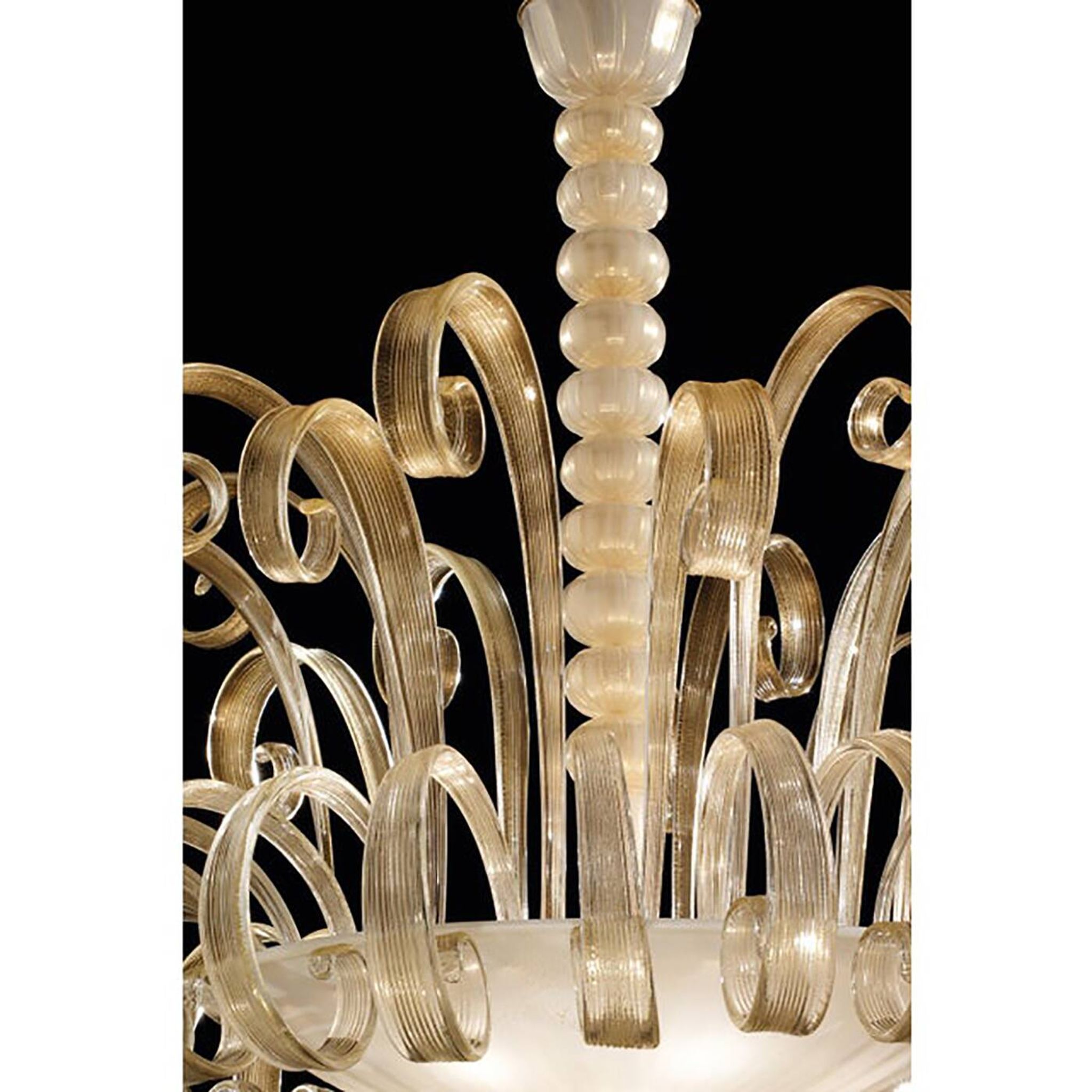Lustre vénitien en verre de Murano blanc et doré