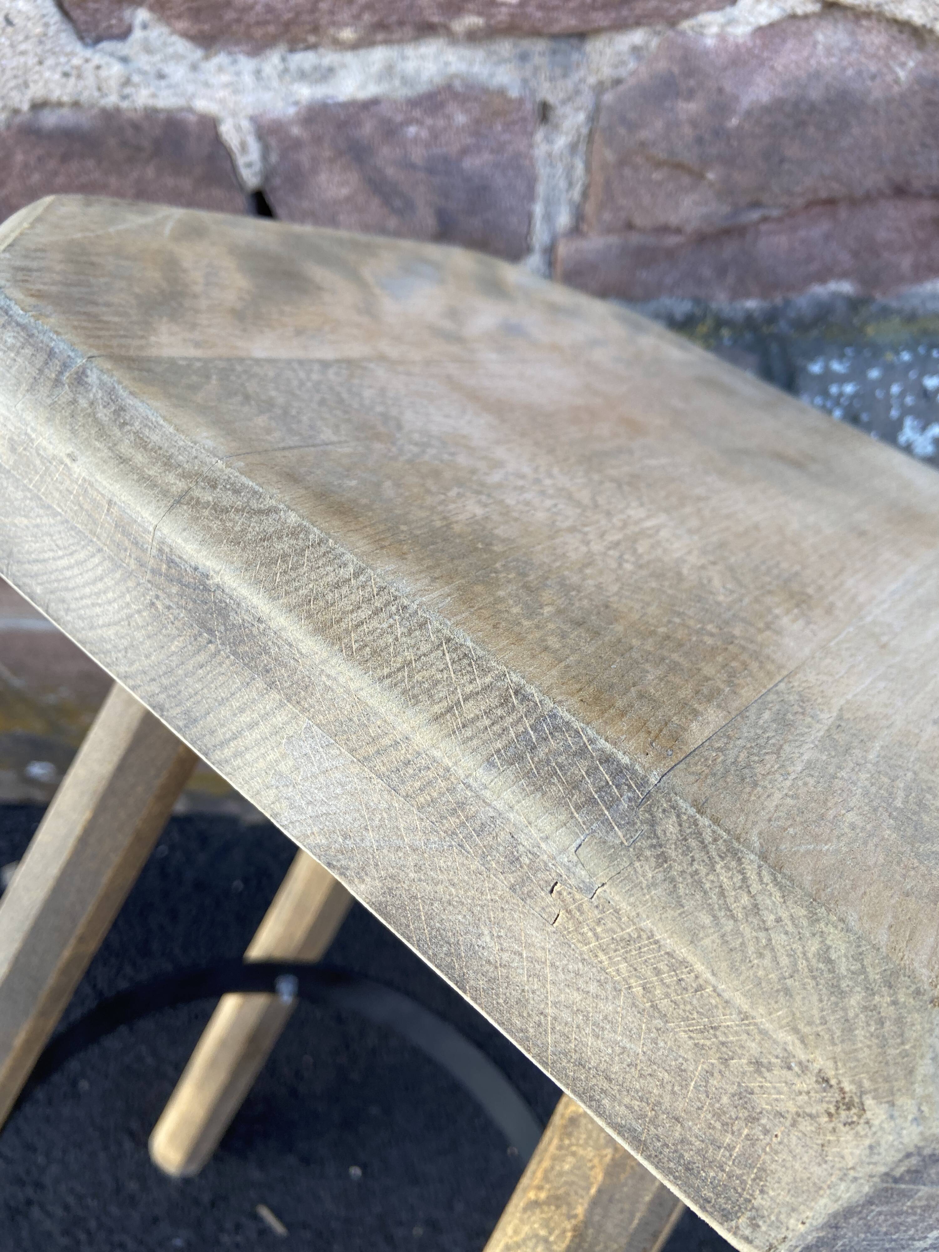 Wooden bar stool natural raw vintage 1970