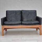 1960s, Danish 2-seater sofa in original condition, furniture leather, solid oak wood.