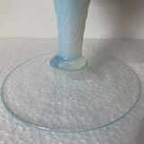 Vase pichet Aiguière piédouche verre soufflé bleu opalin