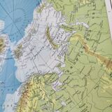 North Pole Arctic Ocean Greenland Iceland vintage map from 1950