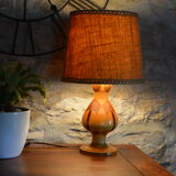 Lampe bois et marqueterie vintage
