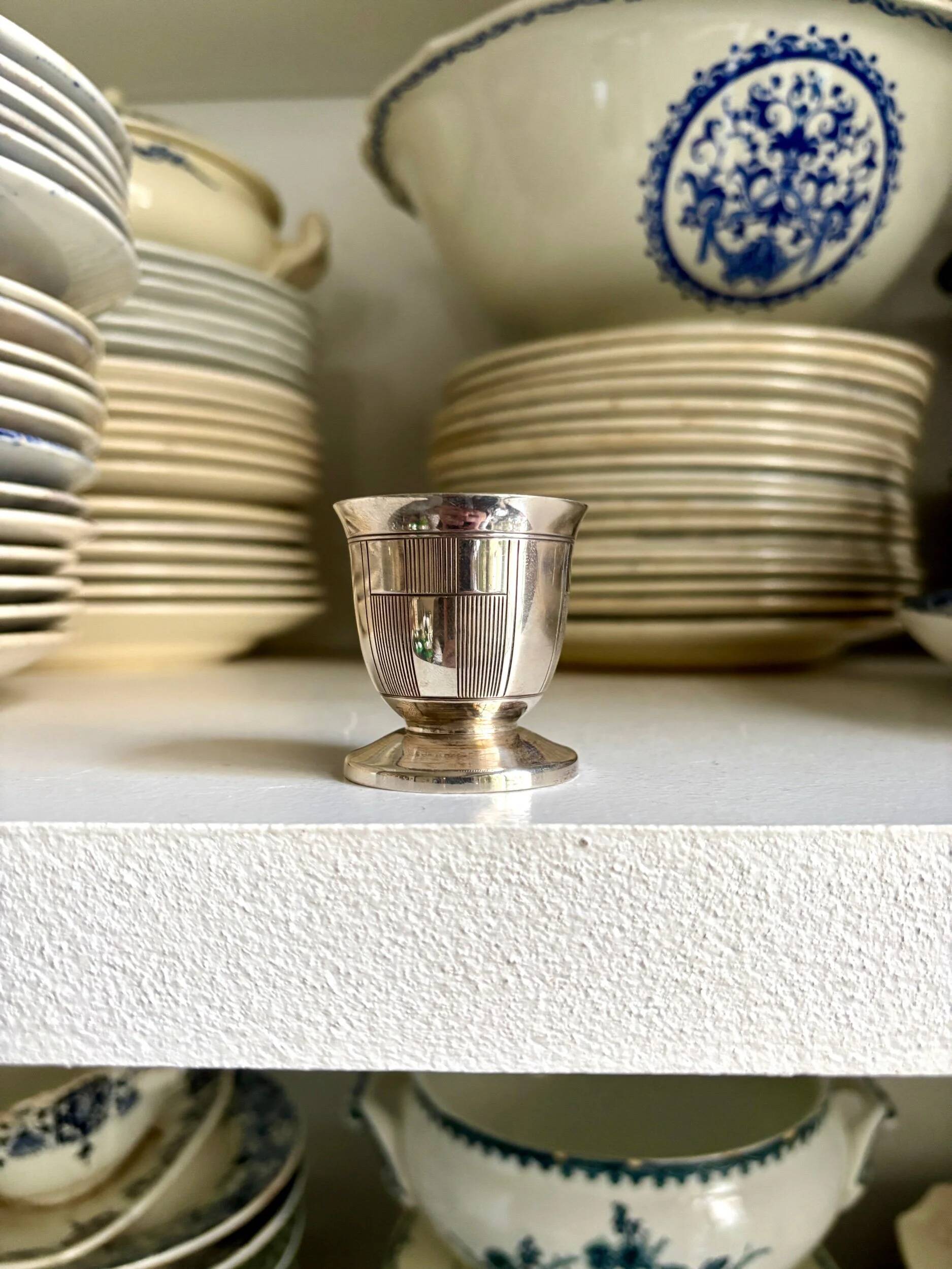Silver-plated metal egg cup, Art Deco design