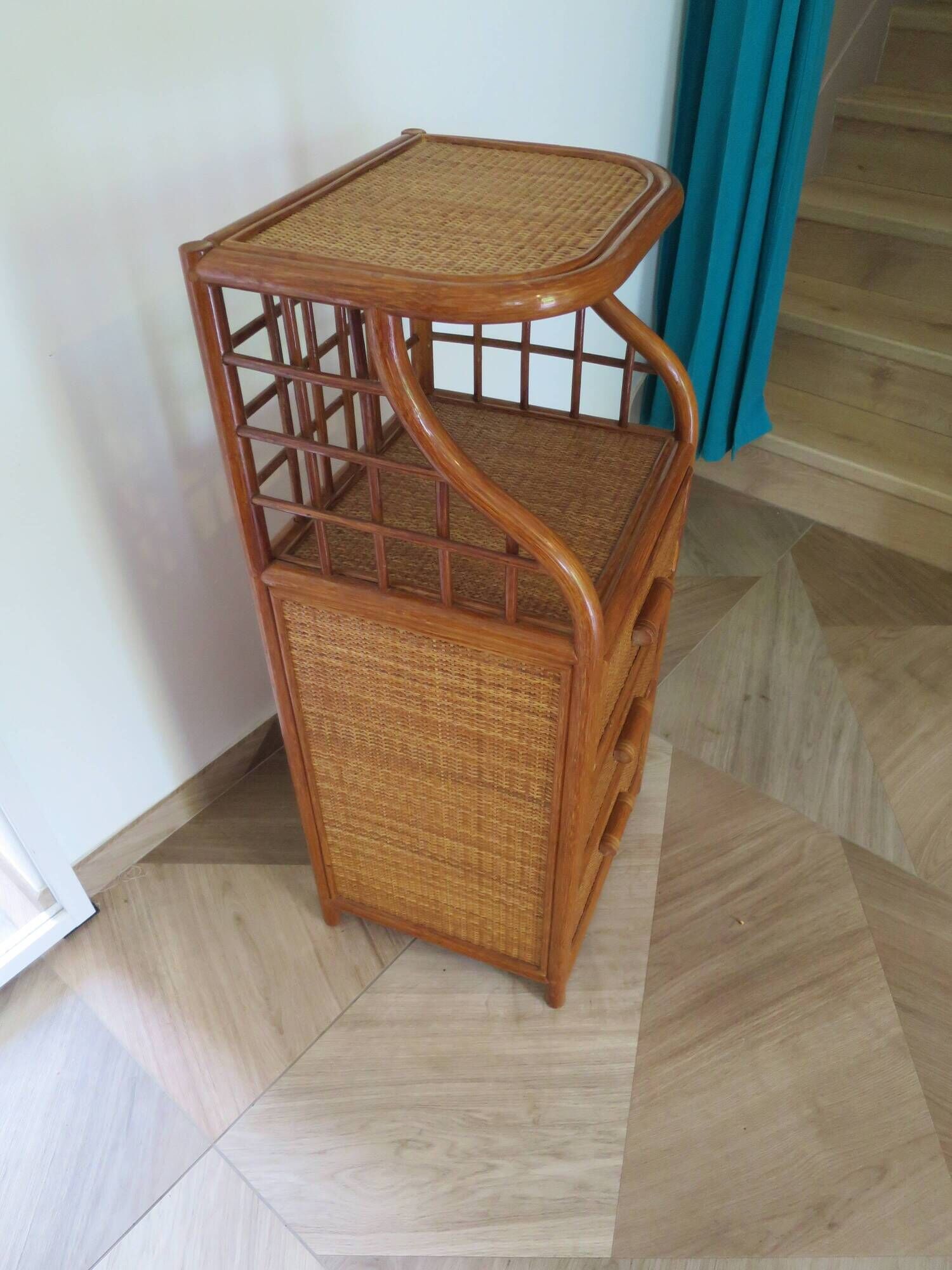 Vintage - sideboard - chest of drawers - woven rattan chest of drawers - wood - bamboo - 80s