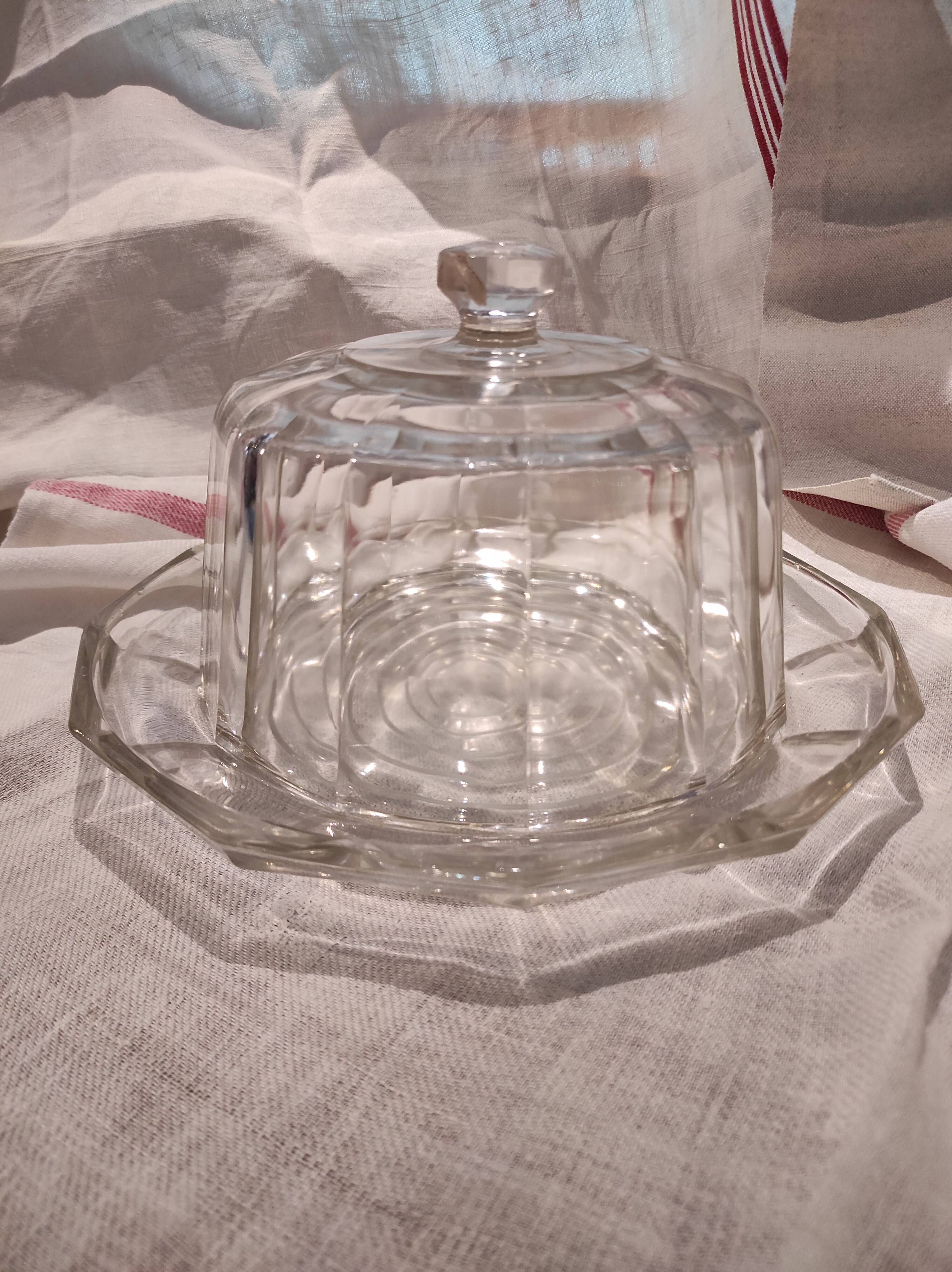French vintage glass cheese dish
