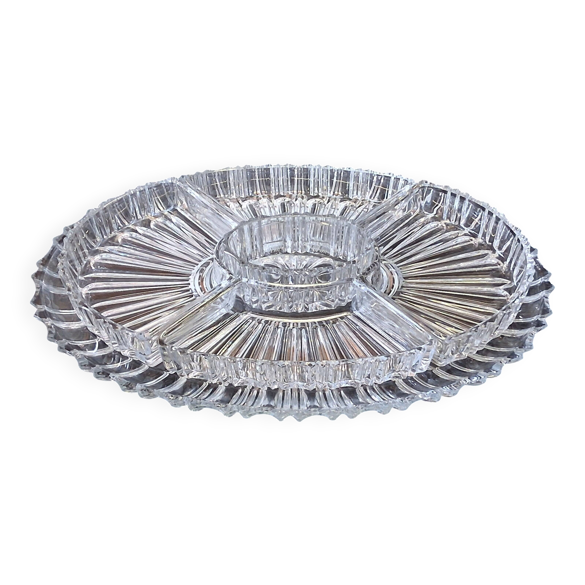 Very nice old glass hors d'oeuvre dish.