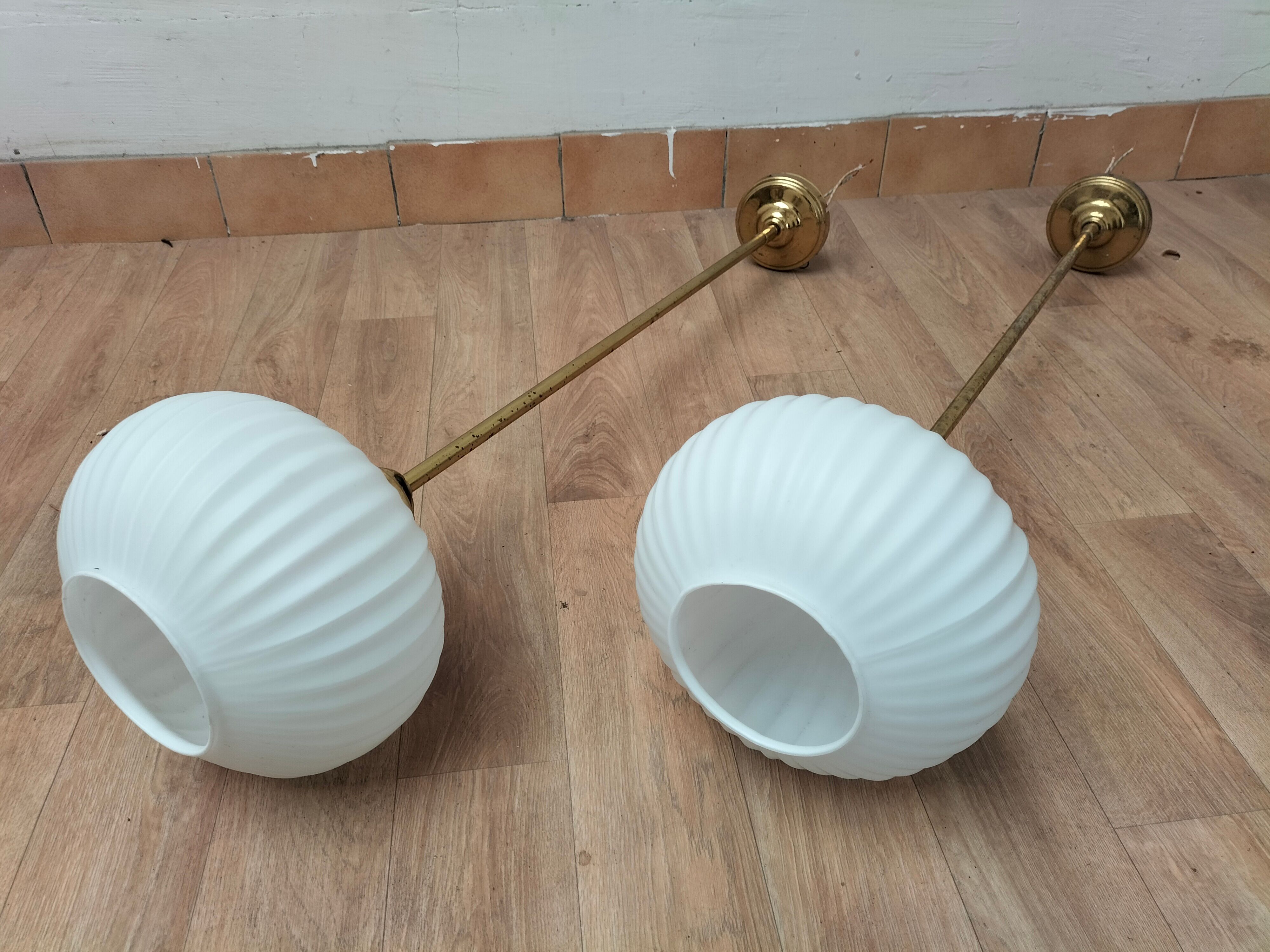 Pair brass and glass chandeliers