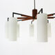 Eight-light mid-century modern teak and glass chandelier