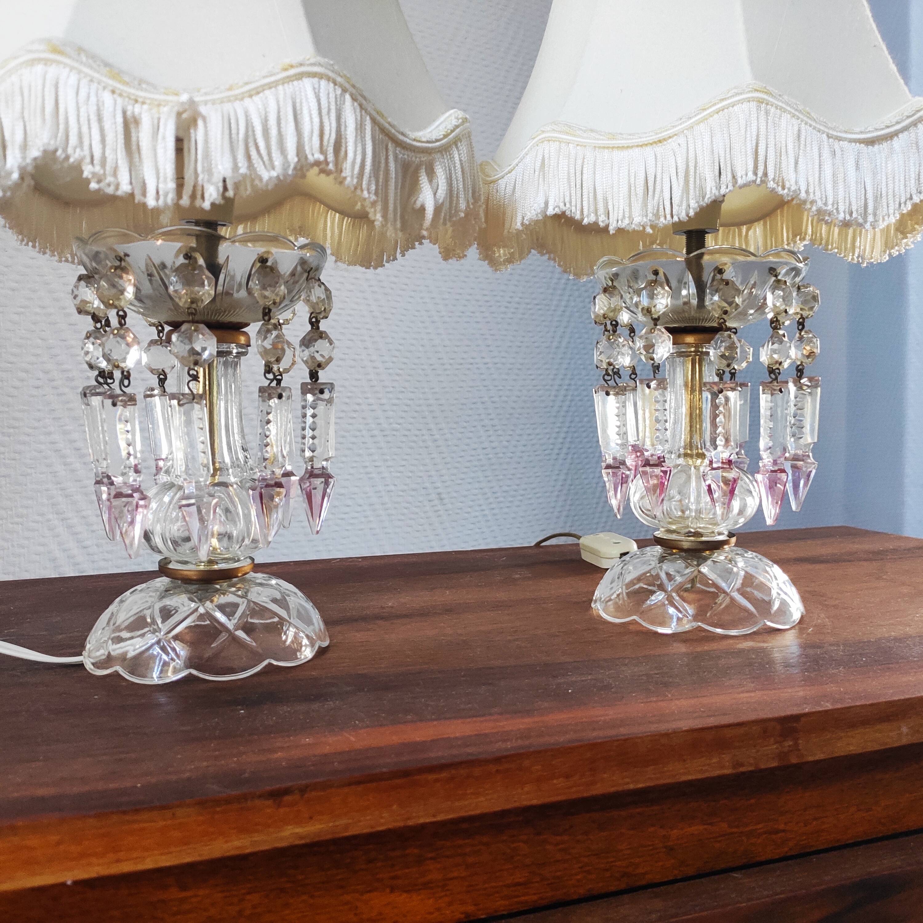 Pair of glass lamps with tassels