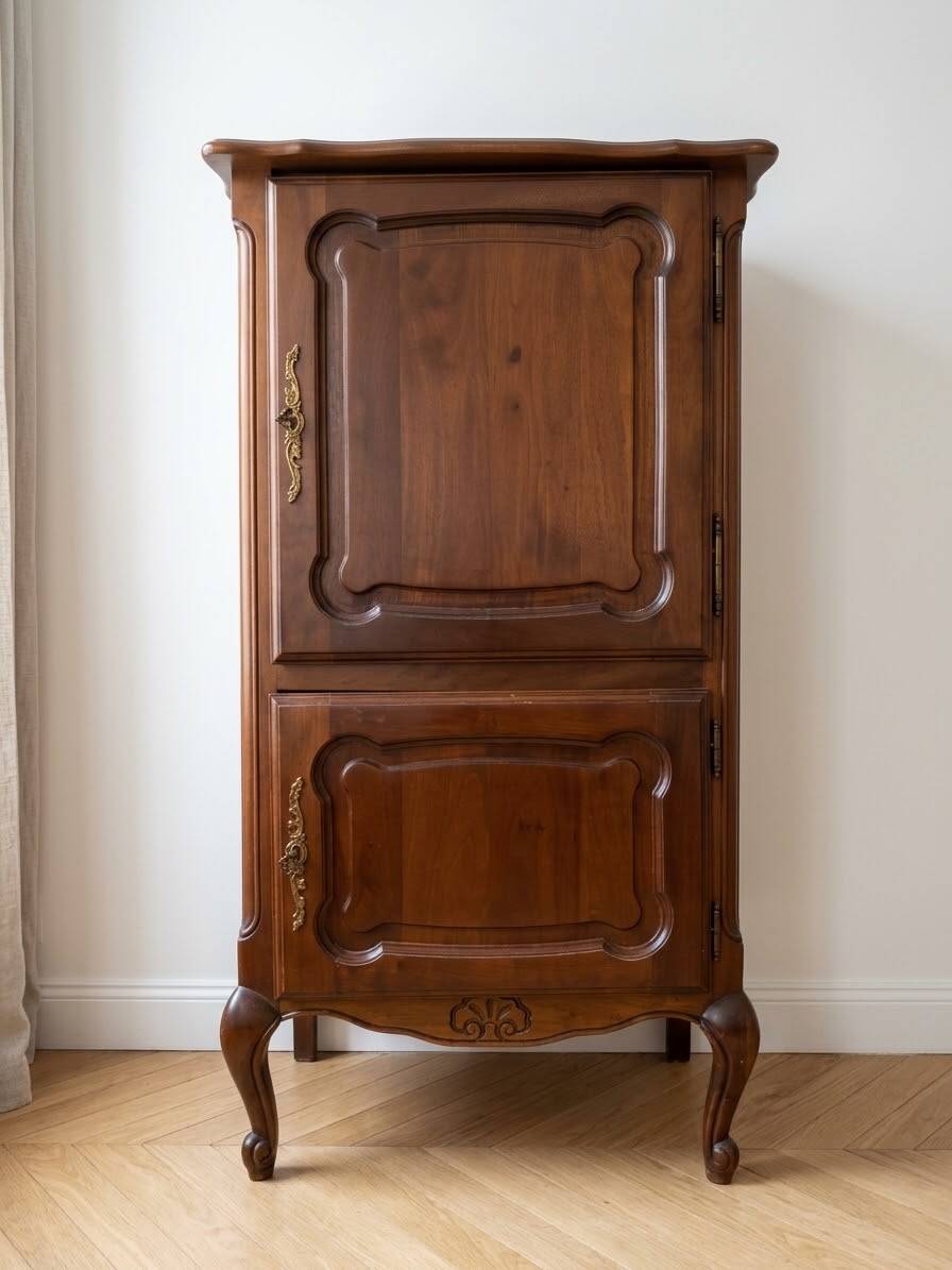 Vintage Louis XV style Hi-Fi furniture in stained walnut wood.