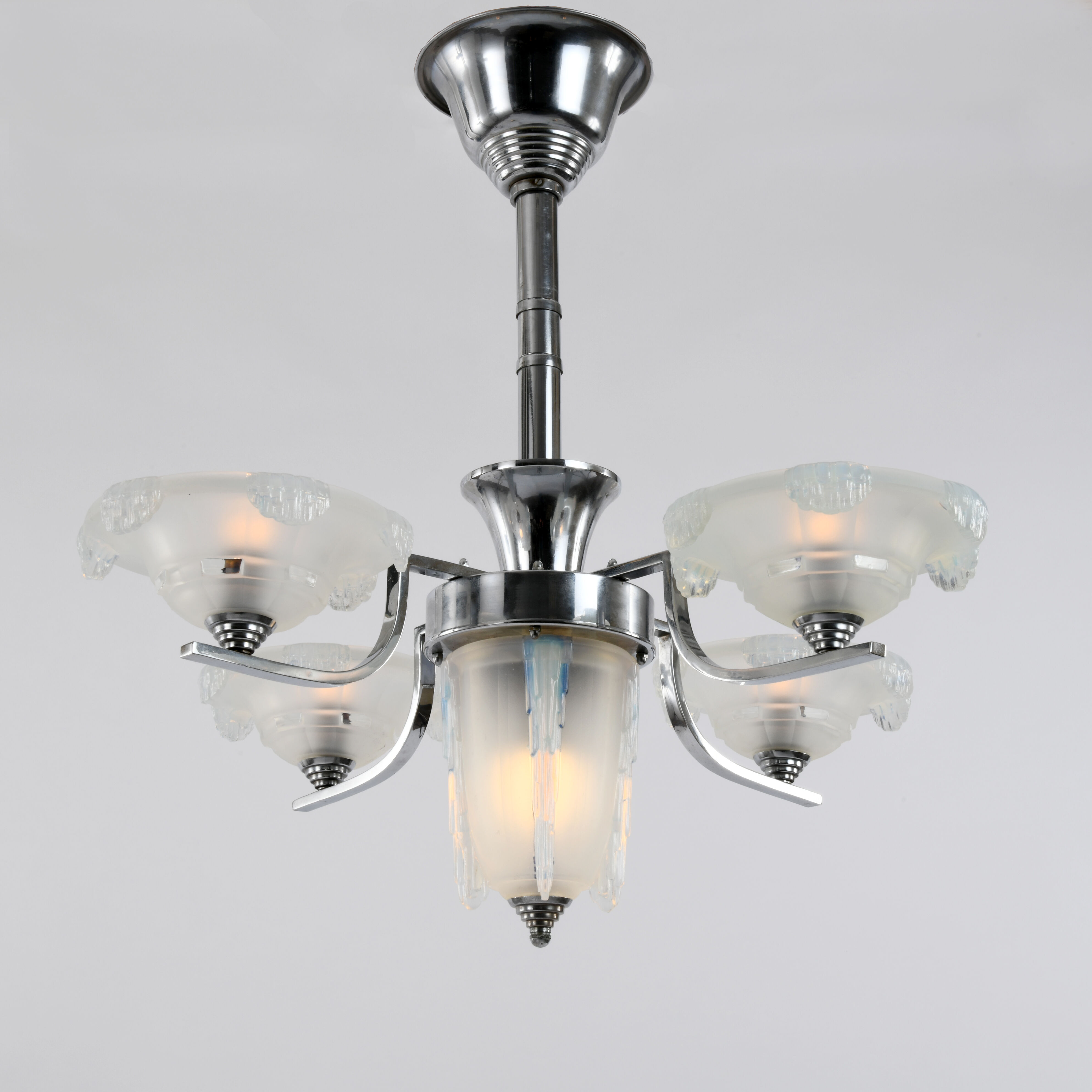 Lustre art déco en chrome et verre opalescent