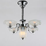 Lustre art déco en chrome et verre opalescent