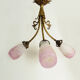Art Deco chandelier in bronze with 3 tulips in pink glass paste. Signed L'Elf