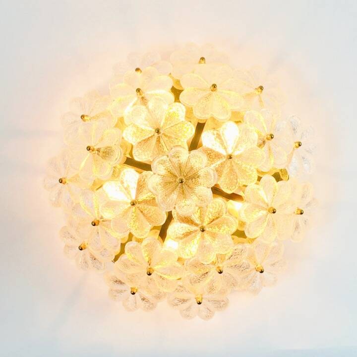Large Mid-Century Murano Glass & Brass Flower Ceiling Light by Ernst Palme, Germany, 1960s/70s