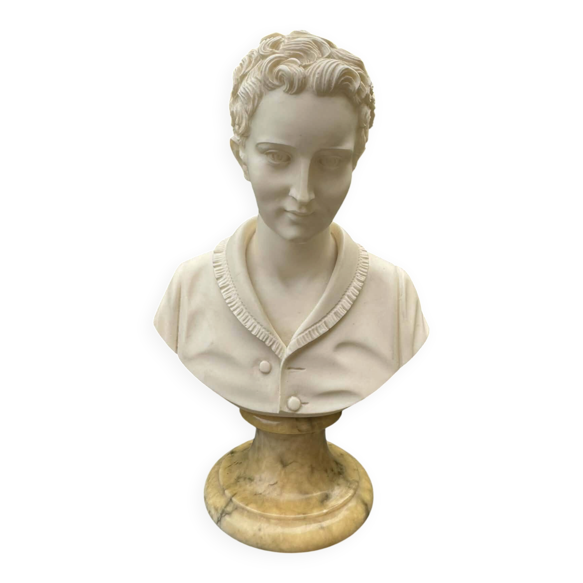 Alabaster bust of a woman signed Arnaldo Giannelli.