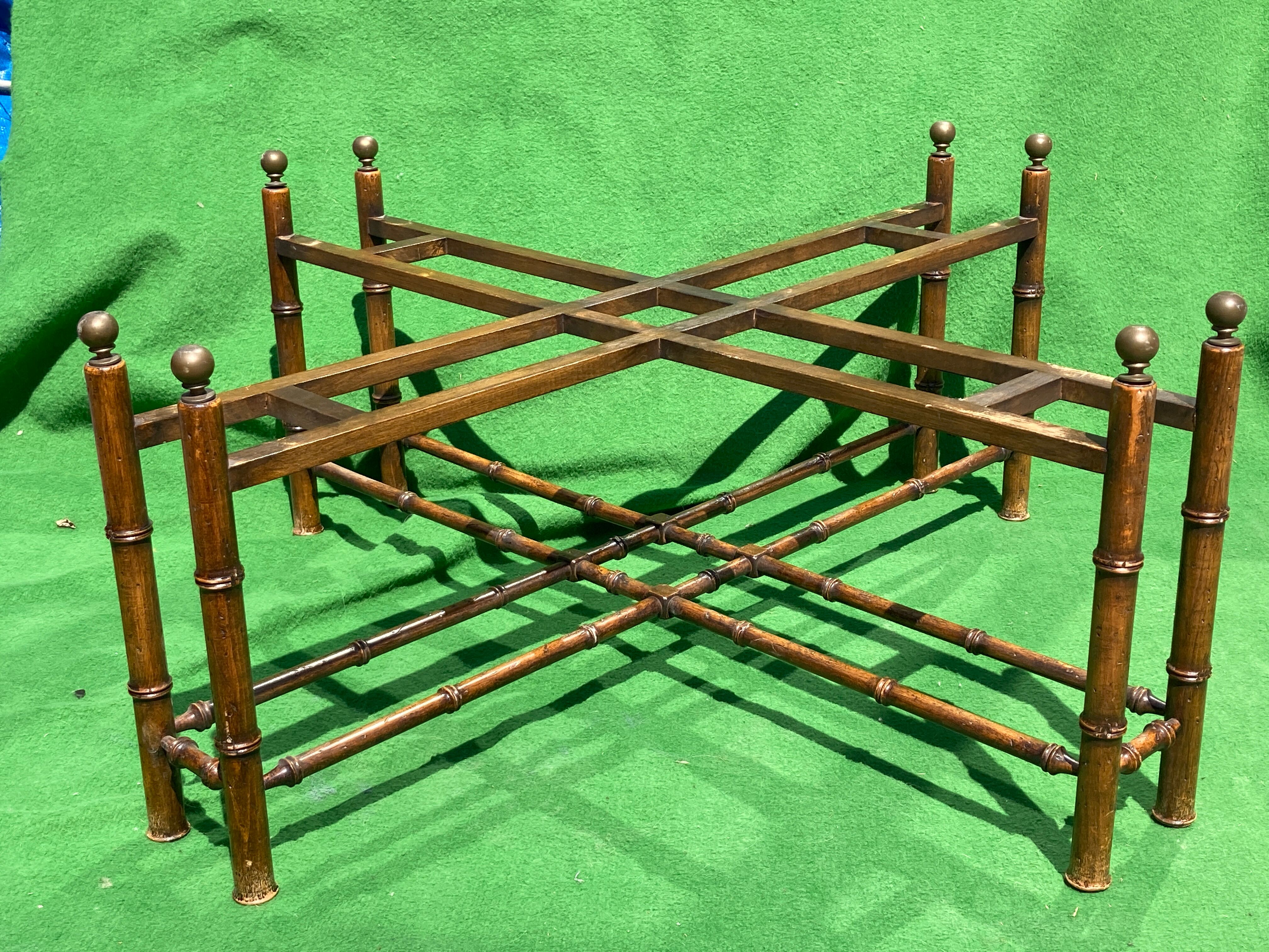 Midcentury Spanish "faux bamboo" coffee tray table with brass top