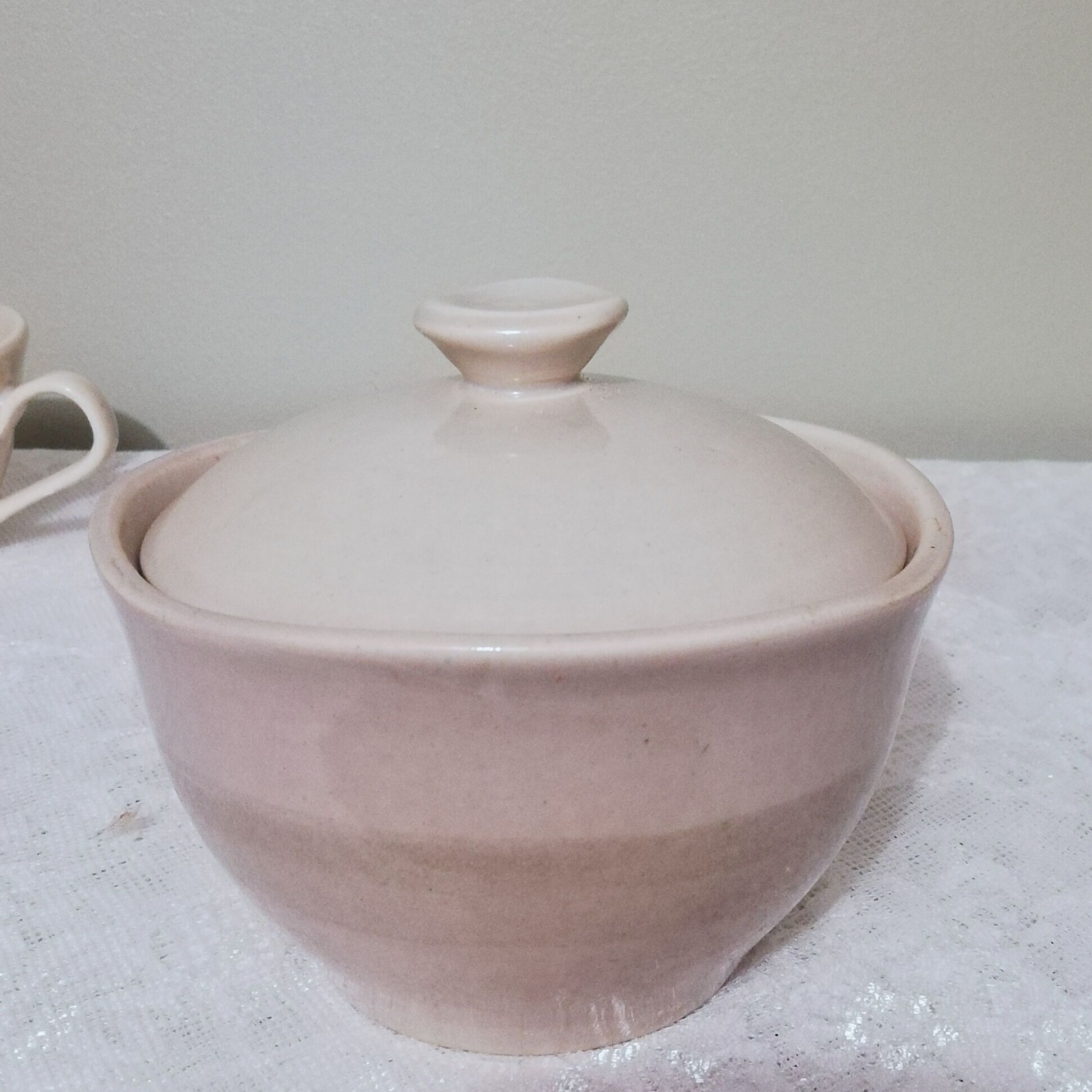 Coffee set 8 cups and sugar bowl from the earthenware factory of Pornic