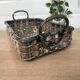 Woven silver-plated metal basket.
