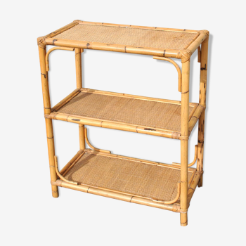 vintage rattan and bamboo 3-tier bookshelf