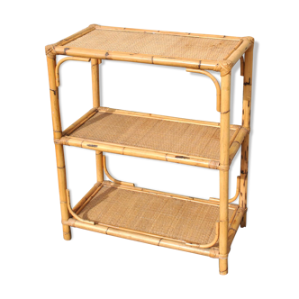 vintage rattan and bamboo 3-tier bookshelf