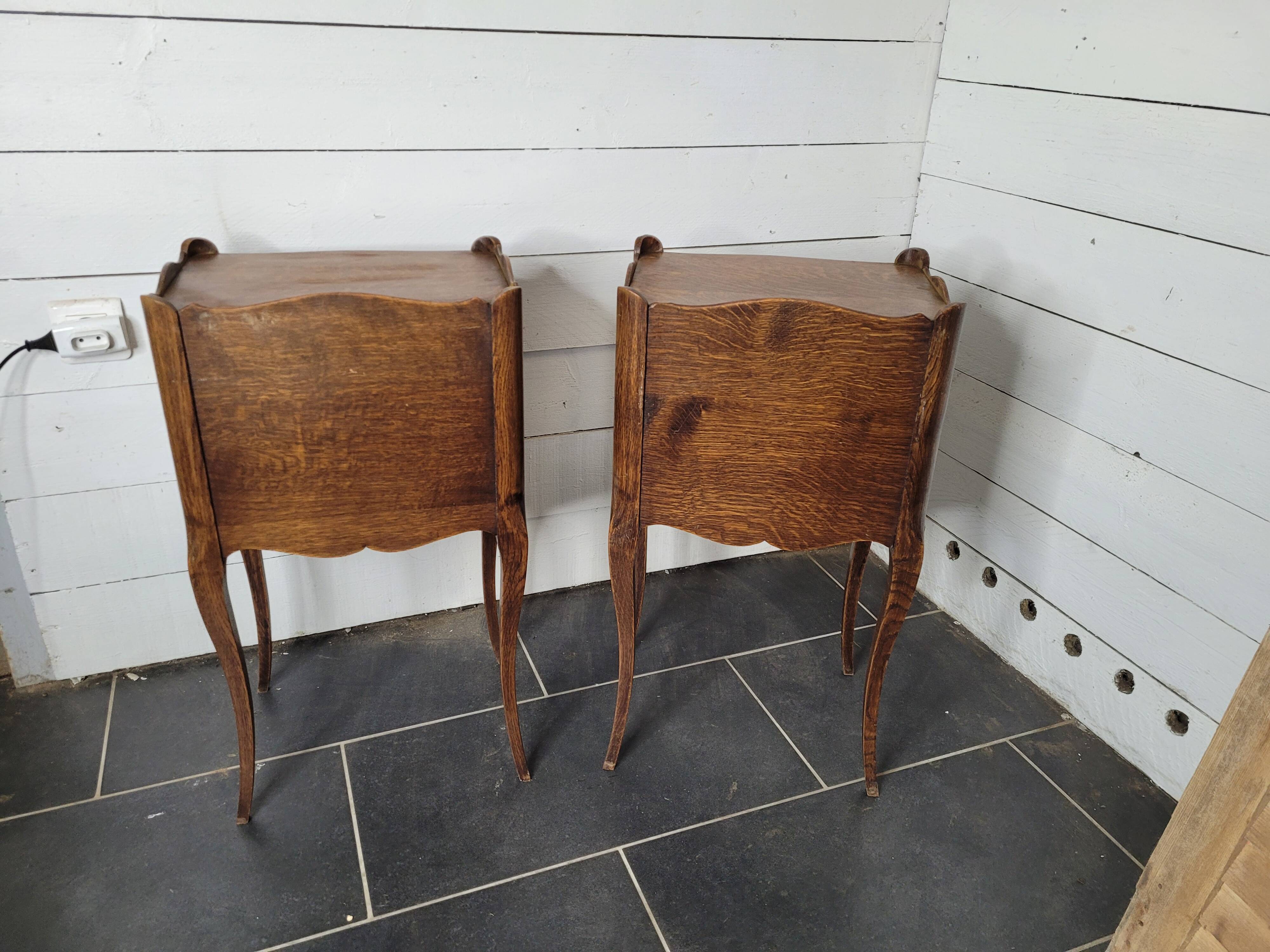 Pair of Louis XV style oak bedside tables