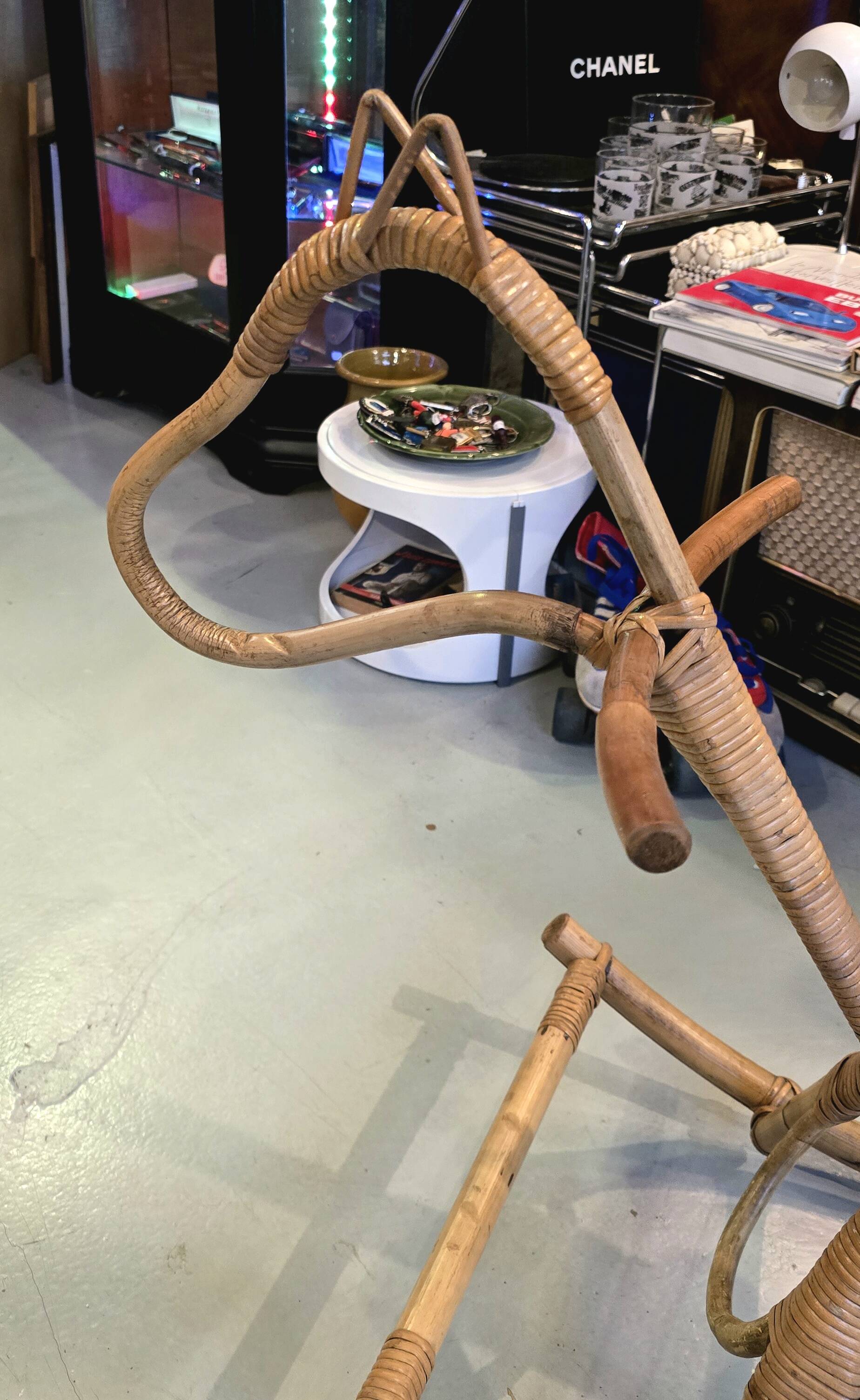 Vintage 1960s/70s rattan and bamboo rocking horse