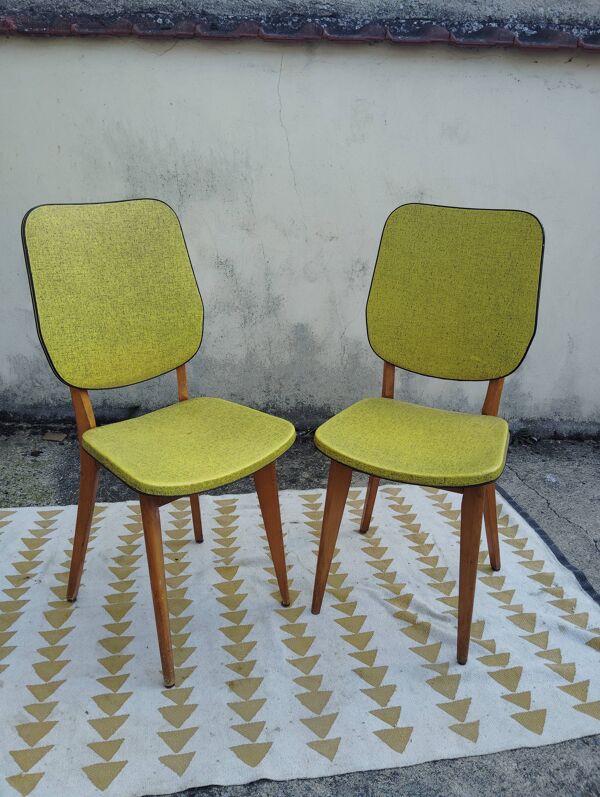 Paire de chaises vertes pomme vintage 50's