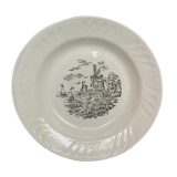 Large dish creux in faïence ancient motifs mill seaboard vintage sails