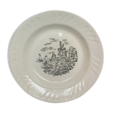 Large dish creux in faïence ancient motifs mill seaboard vintage sails