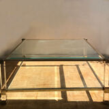 Square plexiglass coffee table, brass and glass Pierre Vandel