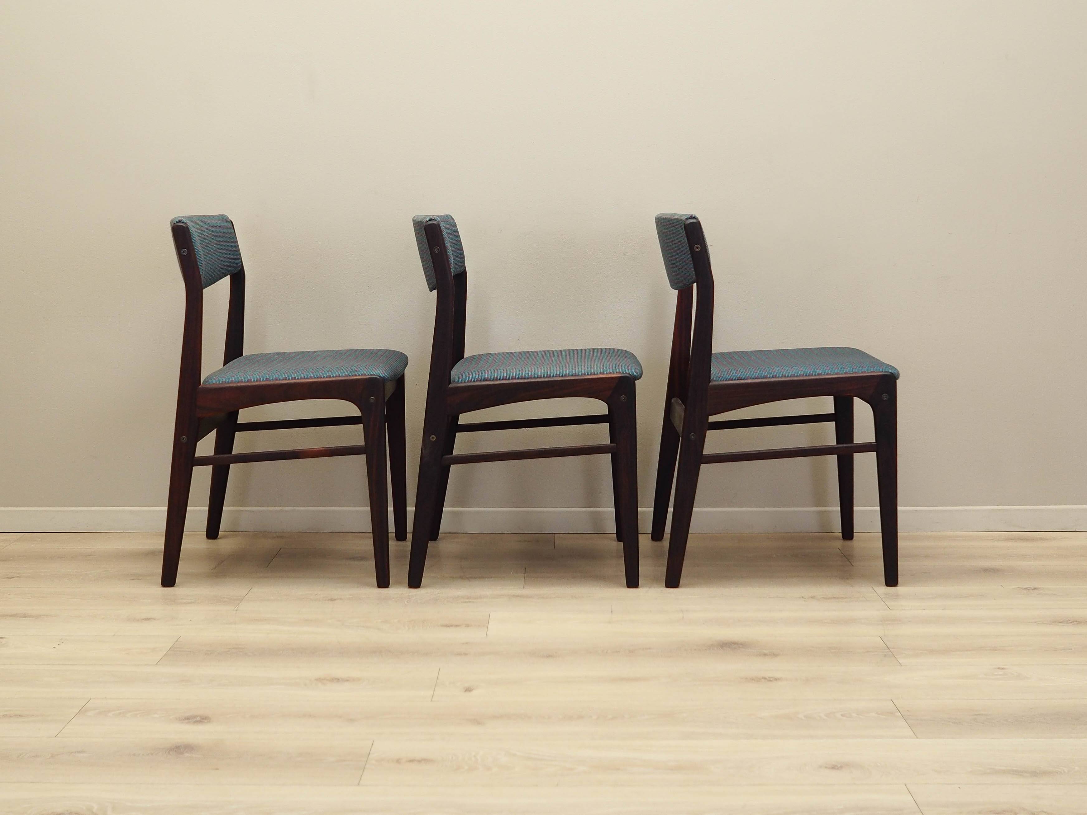 Set of three rosewood chairs, Danish design, 1970s, production: Denmark