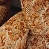 Set of 2 vintage armchairs in floral fabric with fringes from the 60s 70s