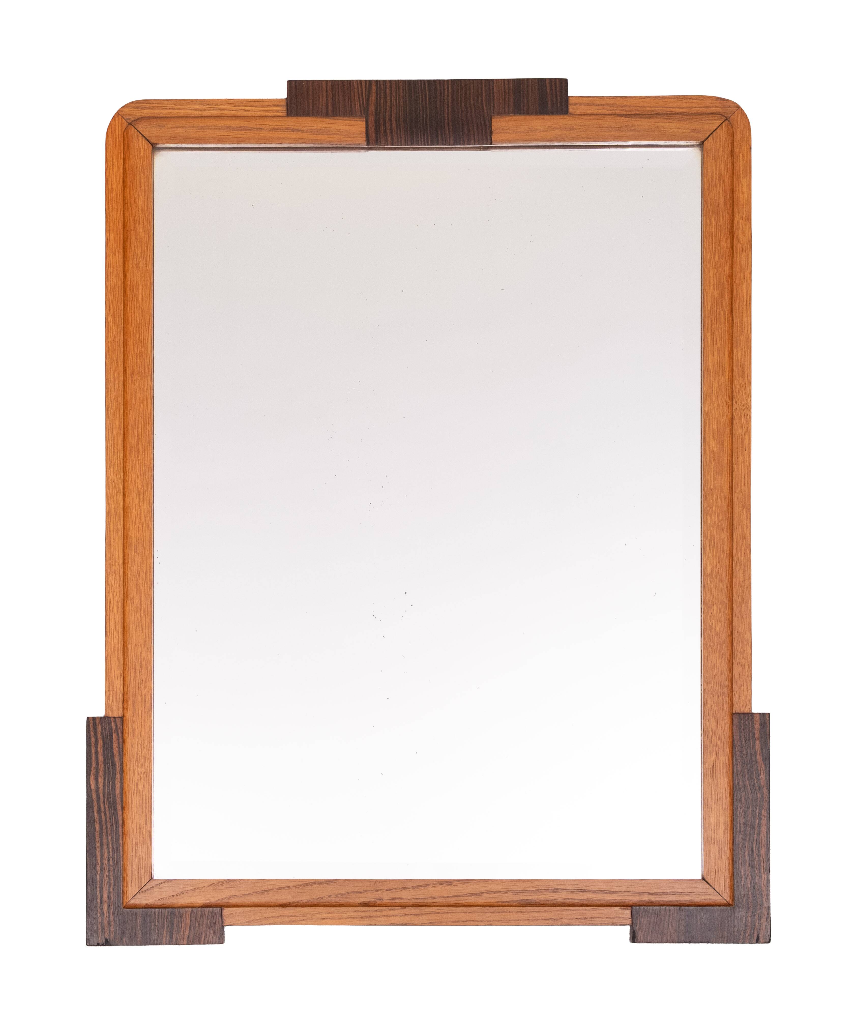 Dutch Art Deco Wall Mirror, Oak Frame, Amsterdamse School, 1920s